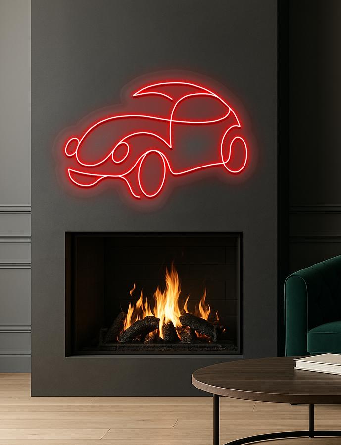 Classic Car Neon Sign: Red LED Wall Decor with Dimmer