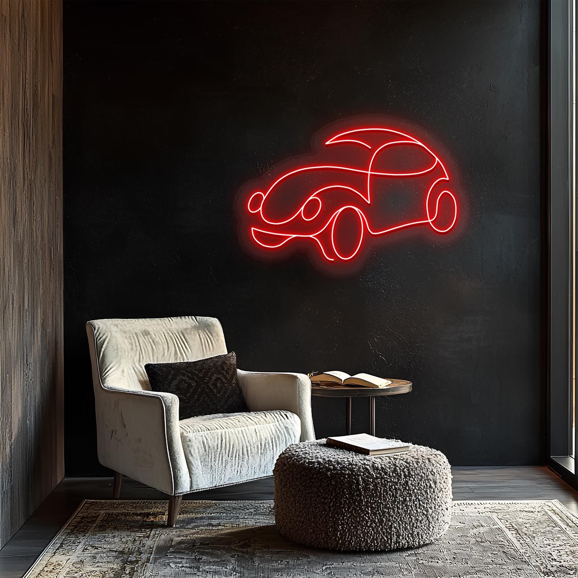 Classic Car Neon Sign: Red LED Wall Decor with Dimmer